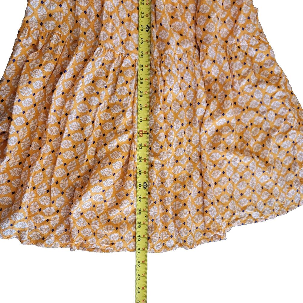 Women's Tiered Maxi Dress w/Pockets SZ L Peasant Boho Orange Blue Diamond - Picture 8 of 14